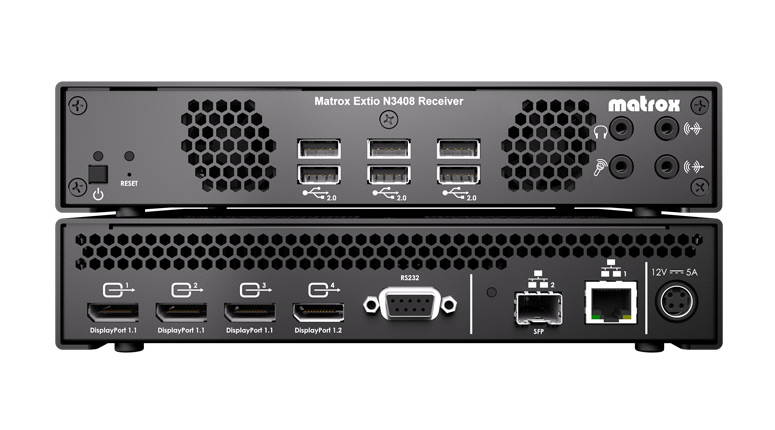 Matrox IP KVM Extender Receiver Appliance Extio N3408 delivers 4Kp60 4:4:4 UHD performance or quad-display