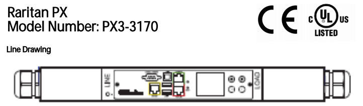 Raritan PX3-3170 Monitored Raritan Inline Meter 3PH Wye, 380-415V AC, 32A, ZeroU Single outlet 