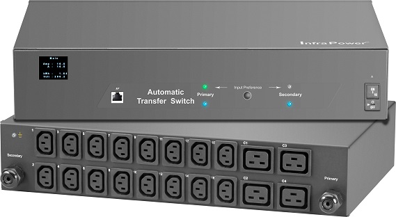 Intelligent ATS, Horizontal 2RU, 16xC13 & 4xC19 Sockets, 230V 16A, 2x 3m leads with 60309 Commando plug, Circuit Breakers, Black 