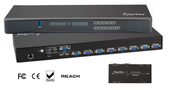 Cyberview 8-port DB-15 VGA-USB KVM Switch with USB Hubs - 1 Local / 1 Remote Console 