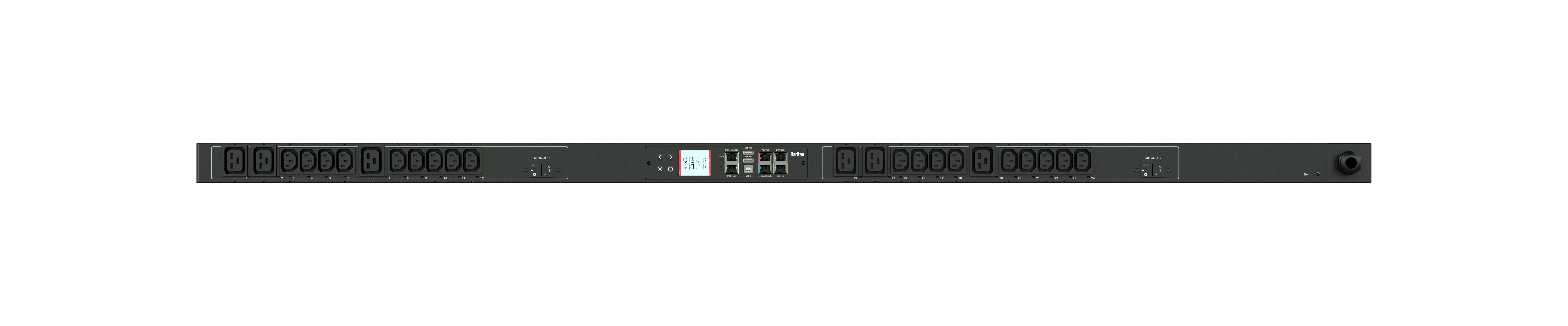 Raritan Monitored and Switched rack power distribution unit,7.4kVA, 230V 32A - IEC 60309 with 18@C13 6@C19 OU [vertical] Outlets