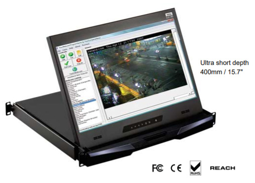 Cyberview 1U 17" Ultra short depth FHD 1080P Display Drawer with VGA/DVI-D/HDMI inputs