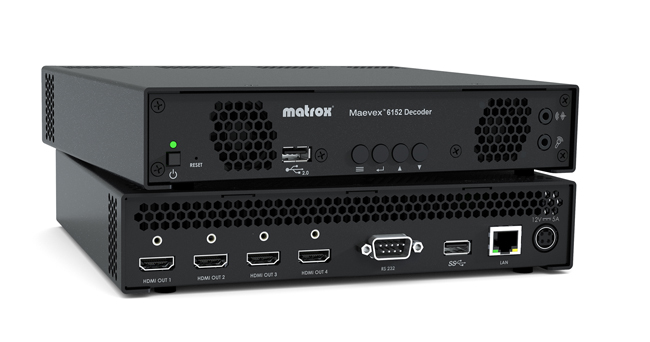 Matrox® Maevex 6152 quad 4K decoder.  Decodes up to four 4K streams.