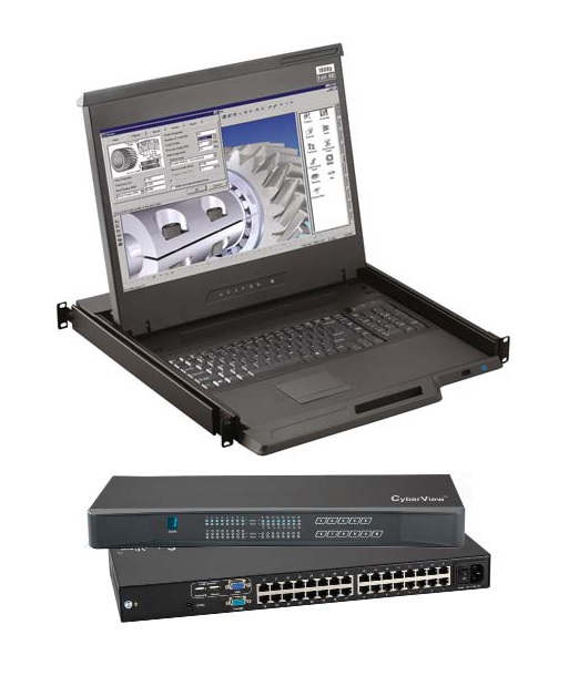 Cyberview F117 1920 x 1080 1U LCD console drawer integrated w/16-Port Combo Cat6 KVM Switch