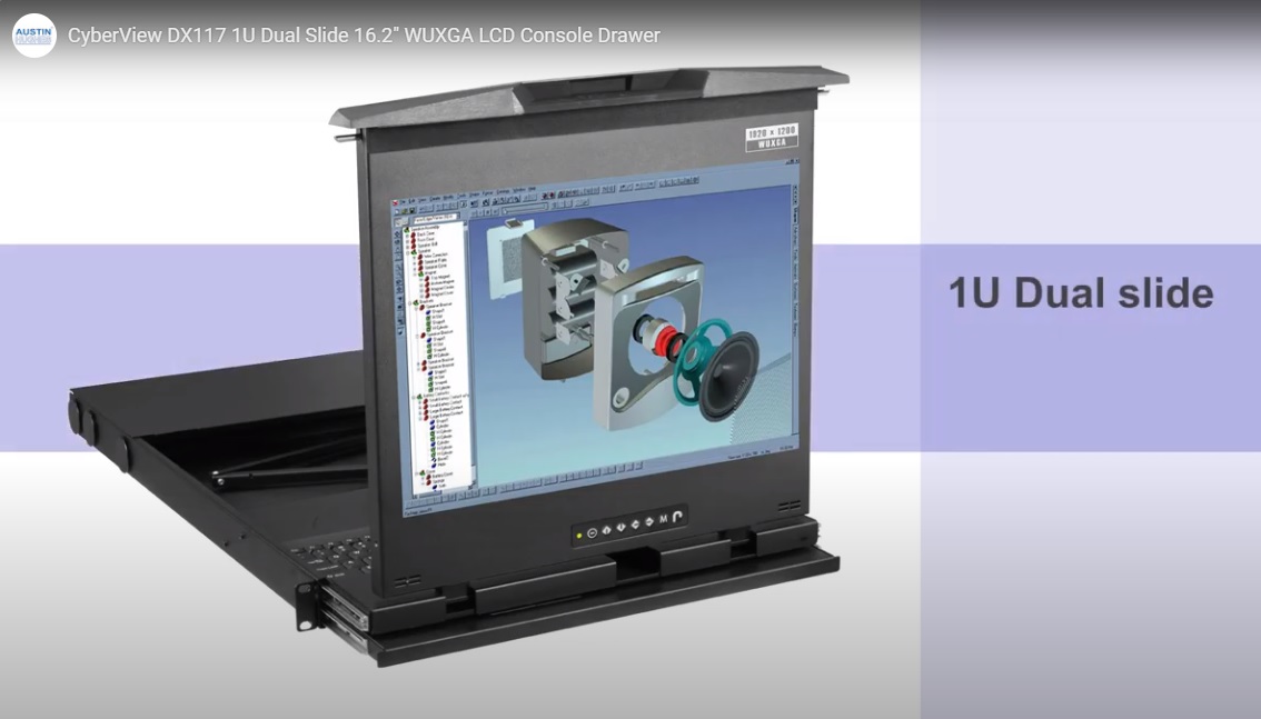 CyberView 1U Dual Slides (1920 x 1200) LCD Console Drawer, DVI-D + VGA video input - Single Port