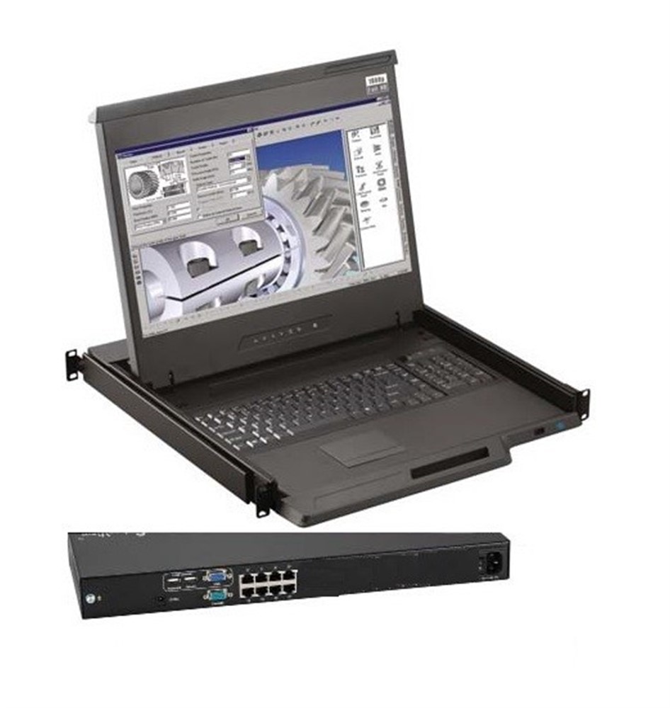 Cyberview 1U 16.2" High Res LCD Console Drawer w/Trackball & integrated 8 port CAT6 KVM Switch