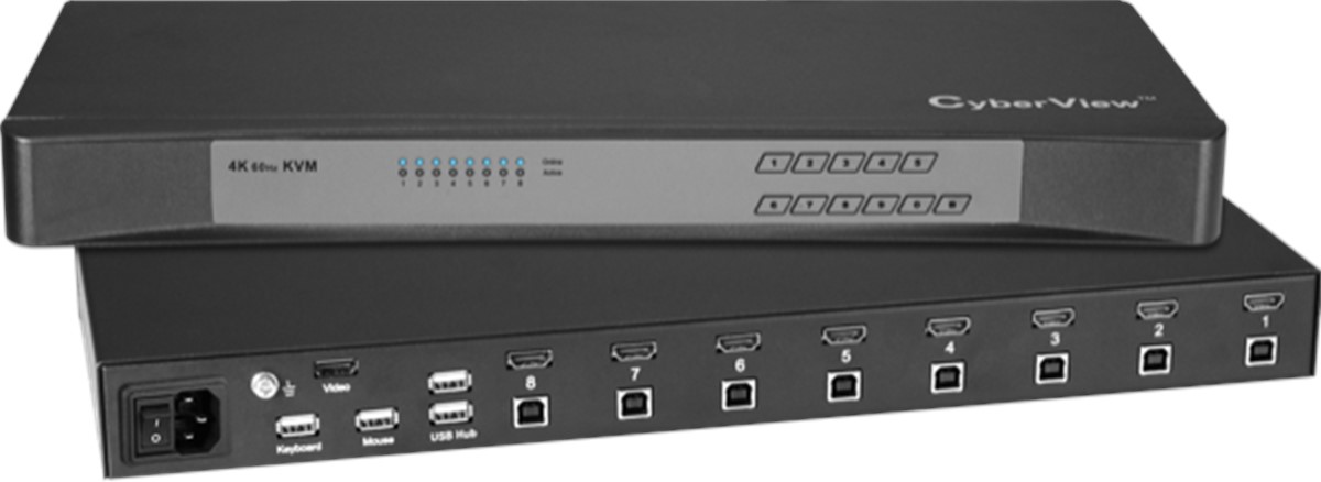 CyberView 8-port, 2K KVM Switch, supports for HDMI/DVI-D, 2560 x 1440 (60Hz) resolution 