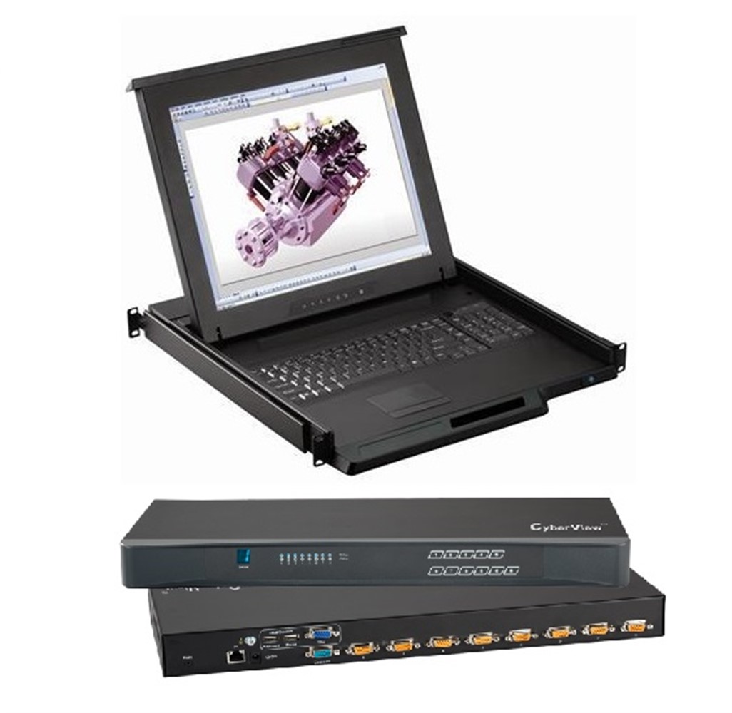 CyberView - 17 LCD 1280x1024 Console Drawer w/ 8-Port IP KVM Switch  ( local console + IP console x 1 )