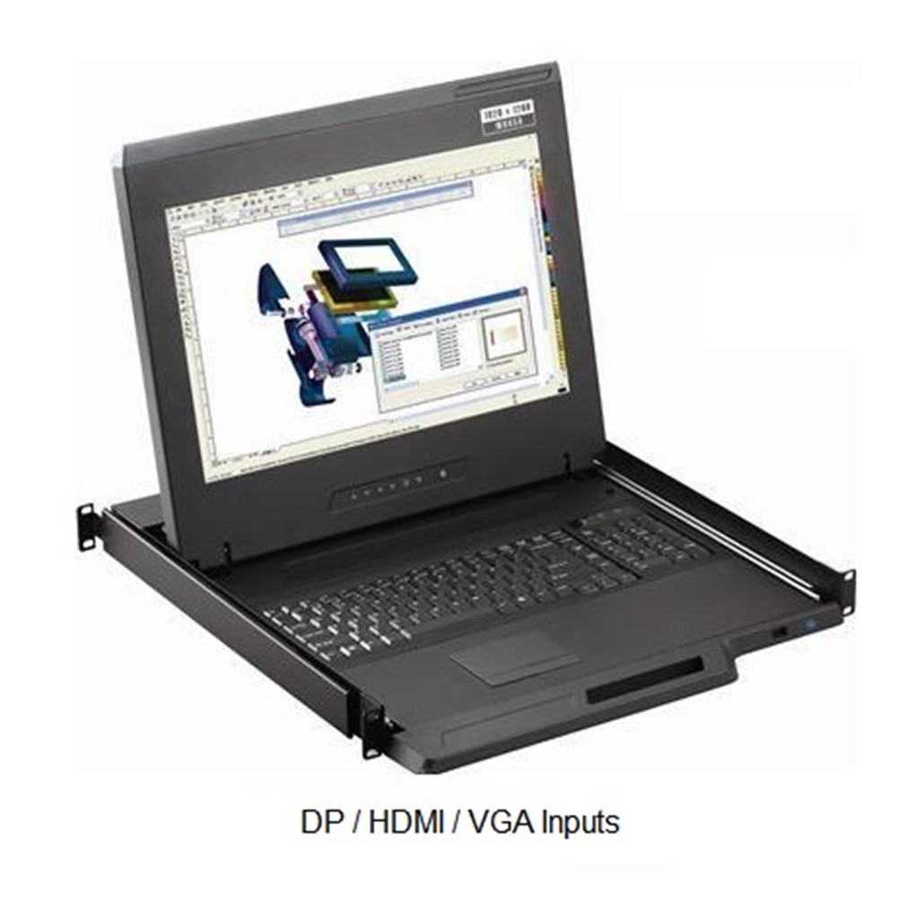 CyberView F117 1920 x 1080 LCD Console Drawer 1U 17" DP/HDMI/VGA Inputs + K/B & MS inputs with Touchpad - Single Port