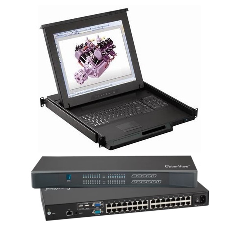 Cyberview 17" 1280 x 1024 LCD Console Drawer with Touchpad, 1RU, integrated w/ 8-port Cat6 Combo sw KVM