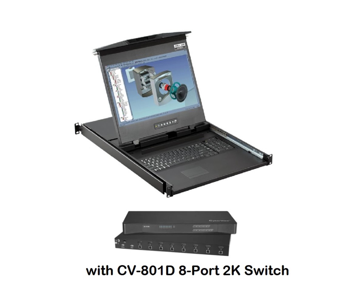 CyberView 1U Dual Slides (1920 x 1200) LCD Console Drawer, w/ 2K KVM Switch, HDMI/DVI-D Computer inputs