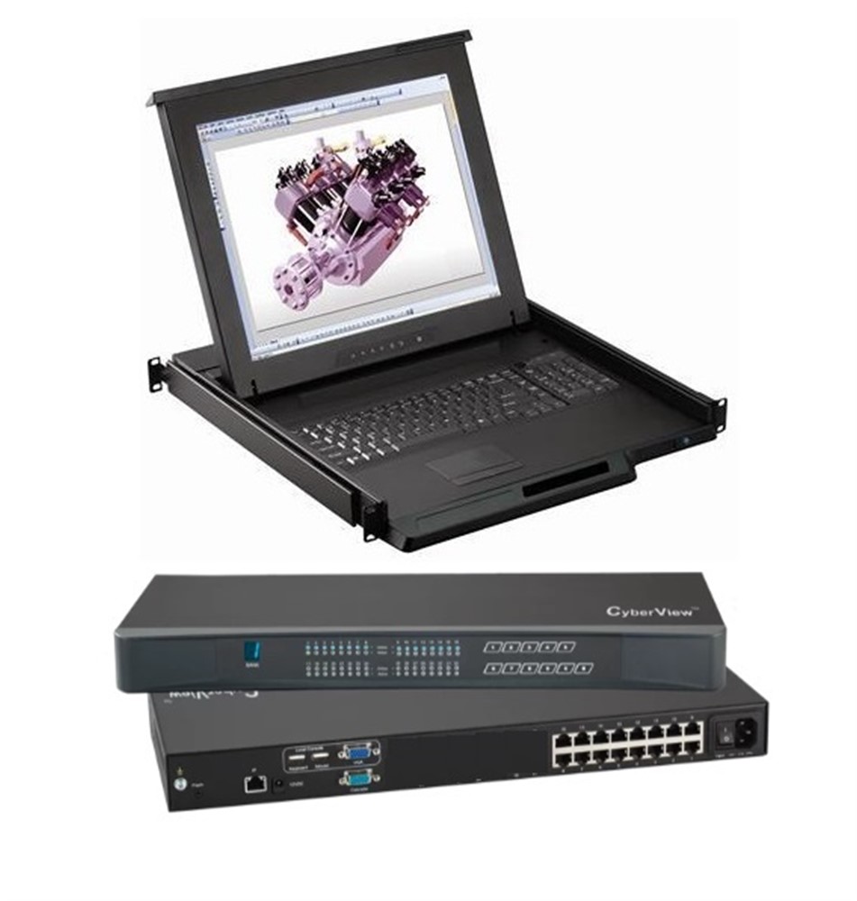 Cyberview 1U 19" 1280 x 1024 Rack Monitor Touchpad w/ Integrated 16 Port Combo CAT6 KVM Switch Over IP     