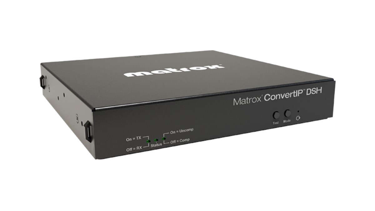 Matrox ConvertIP DSH Dual-channel SFP HDMI-to-IP, compact, standalone ST 2110 and IPMX Transmitter/Receiver Device. 