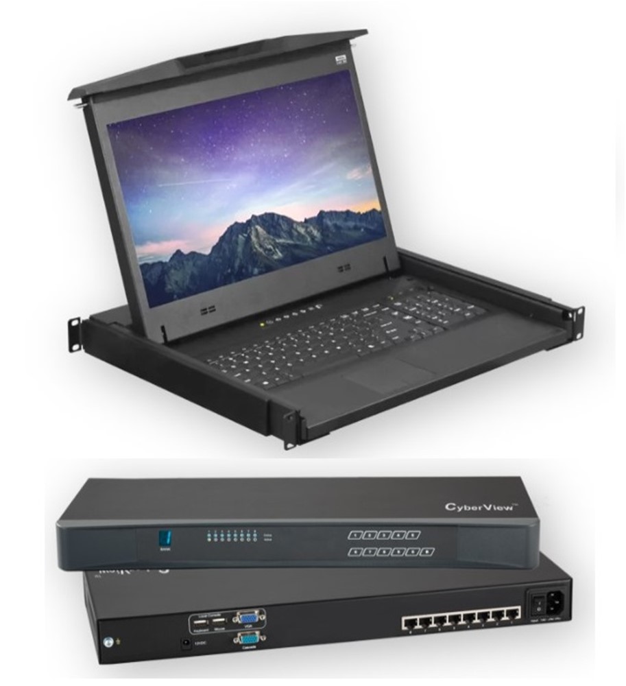 Cyberview Ultra Short Depth 1U 17" 1080P LCD Console Drawer integrated 8 port Combo Cat6 KVM Switch