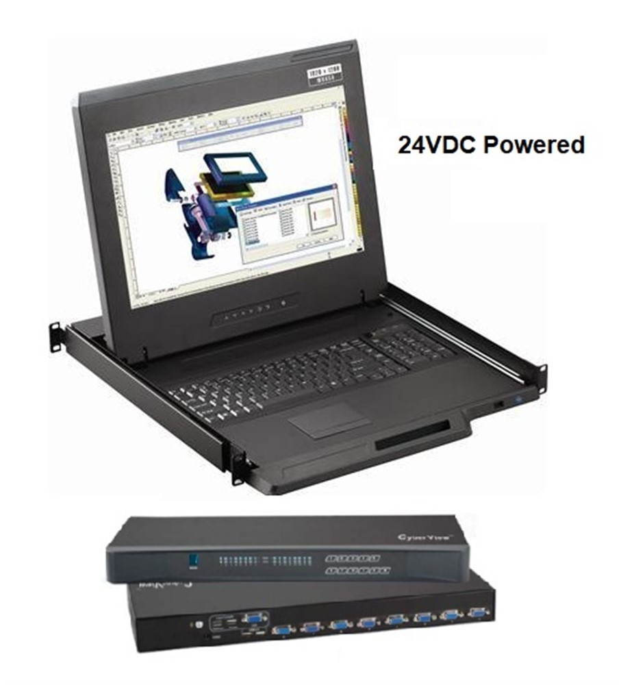 Cyberview 17-inch LCD Console Drawer 1920 x 1080 w/ USB hub DB-15 KVM integration 8 Port KVM w/ 24VDC Power