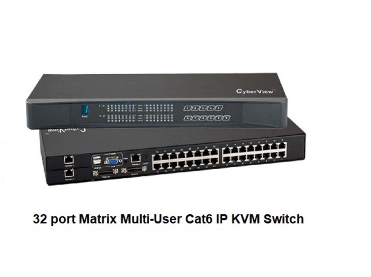 Cyberview 32 Port Matrix Cat6 KVM Switch – 1 Local + 1 IP + 1 Extended Remote Users