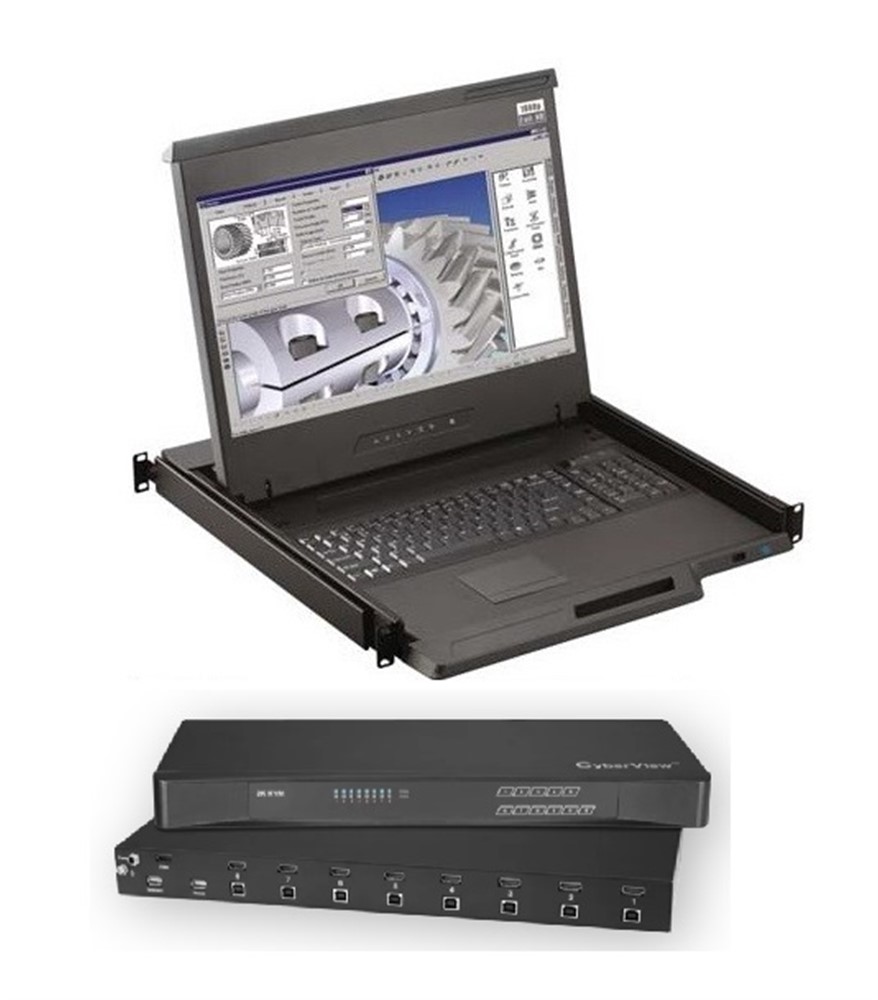 Cyberview 1U 17” 1920x1200 Single Rail Console with 2K 8 Port KVM - HDMI/USB  