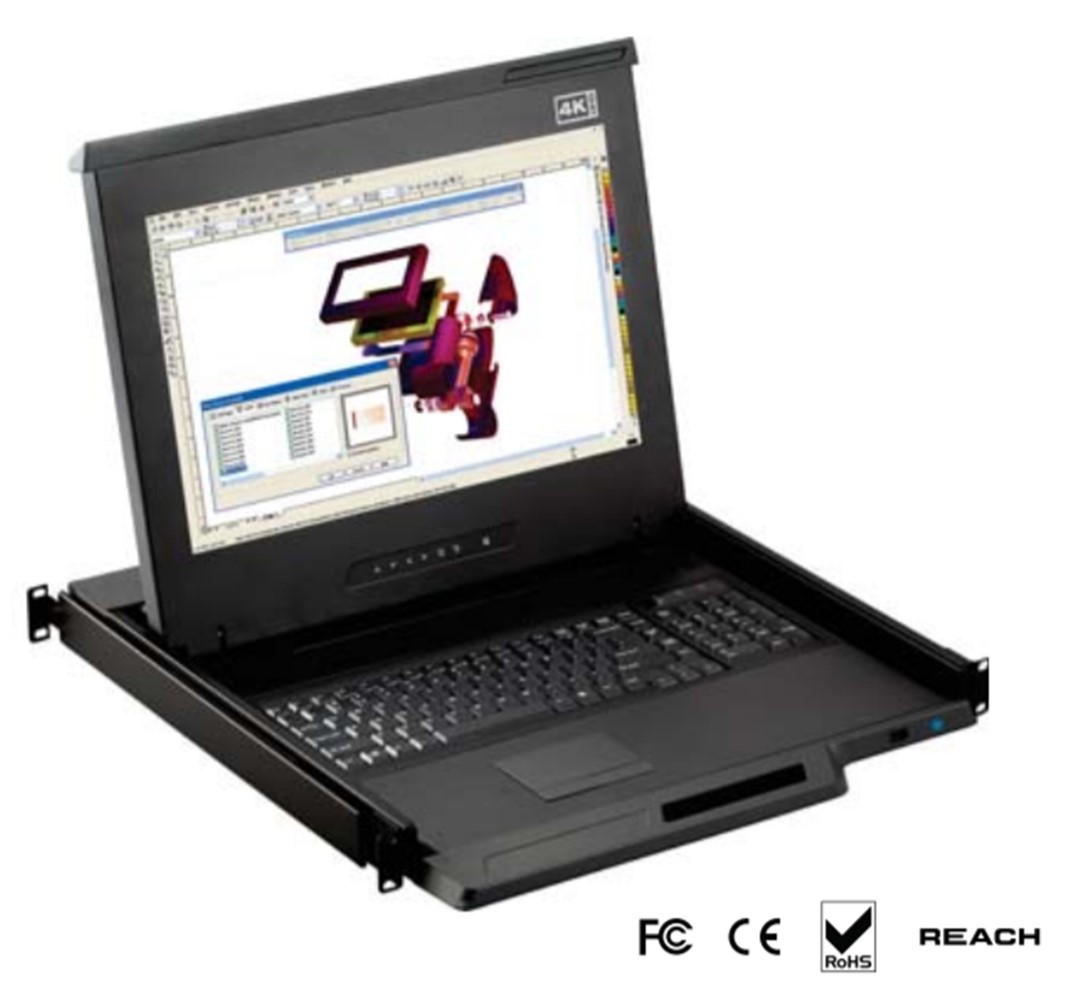 CyberView 1U 17 4K LCD Console Drawer; DP + USB KB + MS; Keyboard w/Trackball  