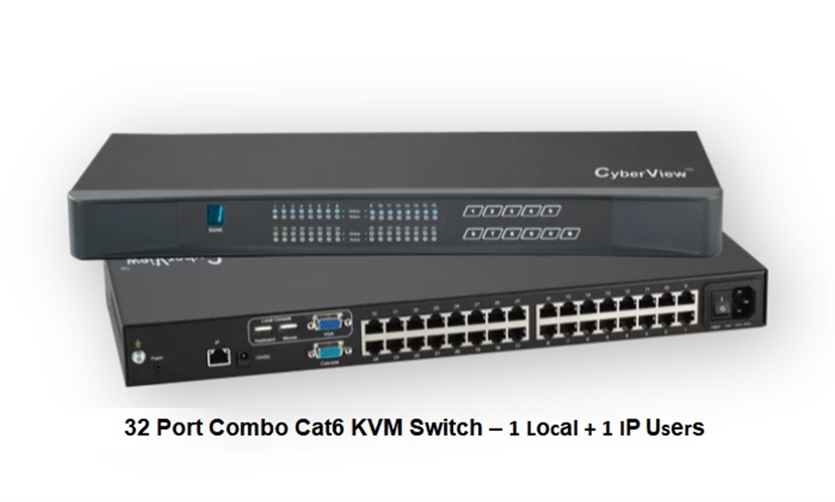 Cyberview  32 Port Combo Cat6 KVM Switch – 1 Local + 1 IP Users