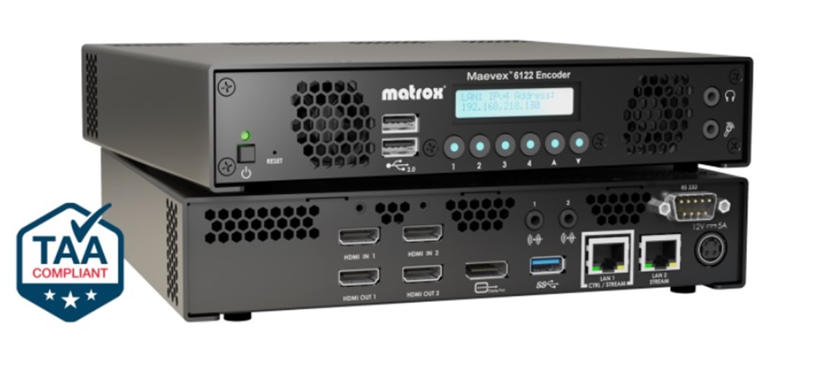Matrox Maevex 6122 Dual 4K Encoder over IP Enterprise Encoder with DHCP support