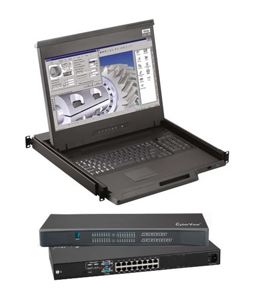Cyberview 1U 19 1080 LCD Console integrated w/ Combo Cat6 16-port KVM Switch