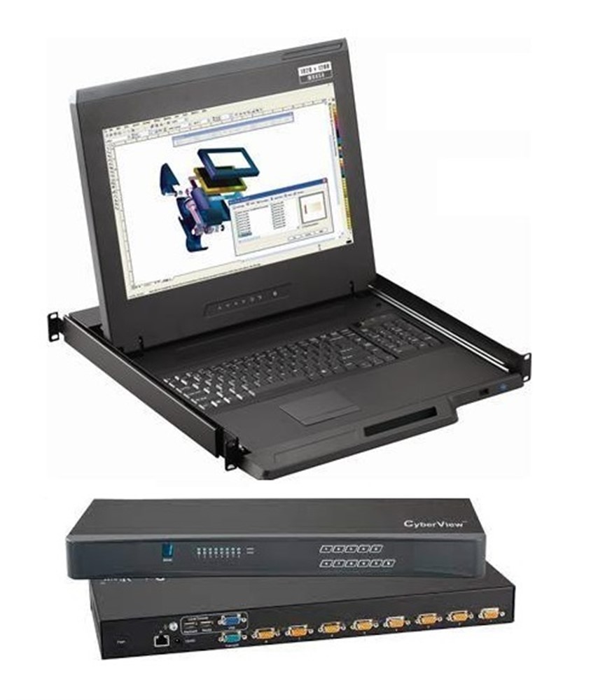 Cyberview 1U LCD 1920x1080 Demo Unit Console Drawer w/Cat6 8-port KVM Switch (DP/HDMI/DVI-D/VGA/USB-C)