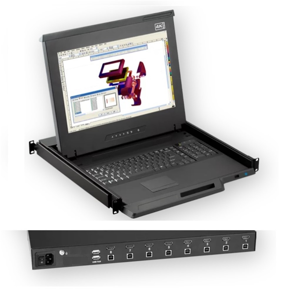 Cyberview 17" 4K Rackmount Console Drawer w/KB/Touchpad & 8 Port HDMI 4K KVM Switch /Front USB port 