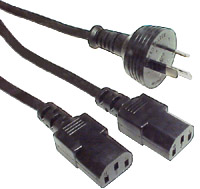 Power Cable (2) IEC C13 Sockets to 3 Pin Plug
