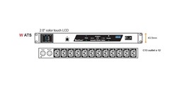 InfraPower Intelligent ATS w/IP Access, Horizontal 1RU, 12xC13 Sockets, 230V 16A, 2x 3m leads with 16A C20 plugs, Black 