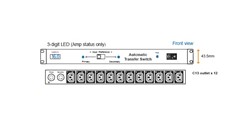 InfraPower ATS, Local Meter, Horizontal 1RU, 12xC13 Sockets, 230V 16A, 2x 3m leads with 16A C20 plugs, Black